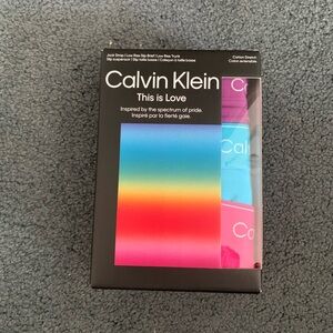 Calvin Klein Men’s Pride Pack. Has 1 jockstrap, 1 brief, 1 low rise trunk.